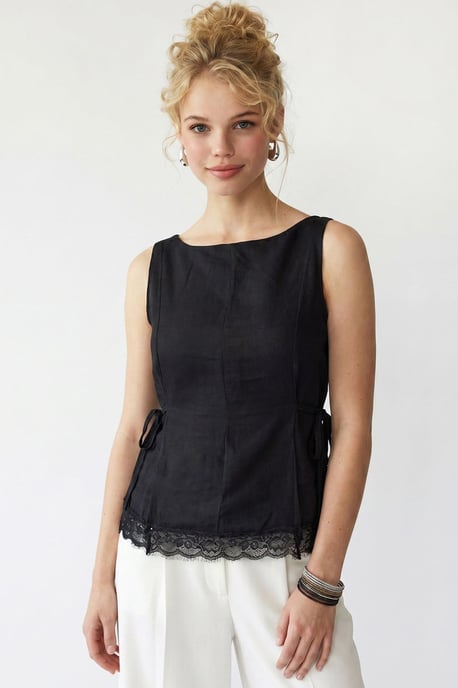 Sleeveless Poplin Blouse With Tie Closure - Image 1
