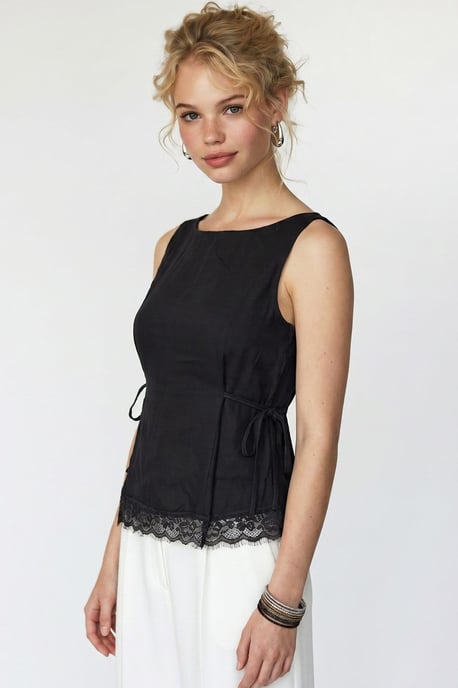 Sleeveless Poplin Blouse With Tie Closure - Image 2