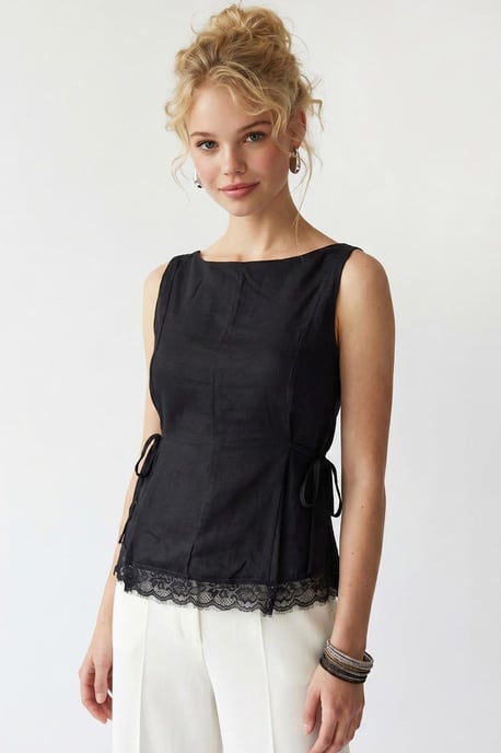 Sleeveless Poplin Blouse With Tie Closure - Image 3