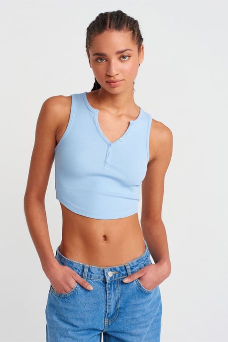 Women's Ribbed Crop Blouse With Buttons - Image 1