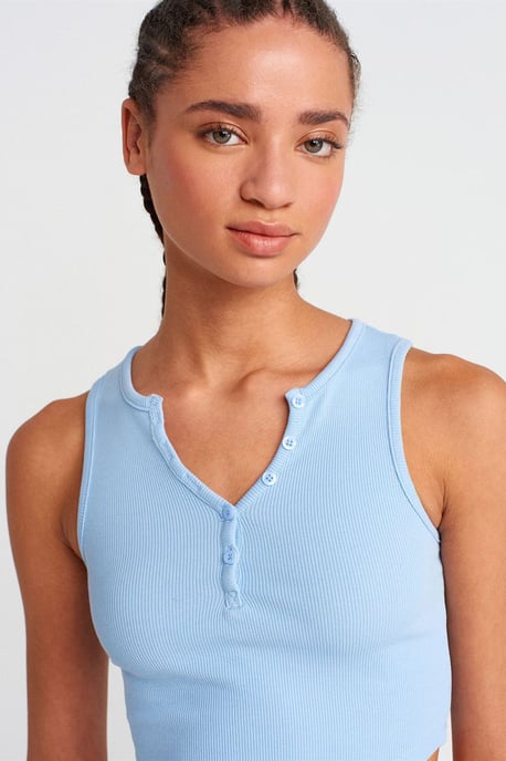 Women's Ribbed Crop Blouse With Buttons - Image 3