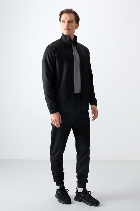 Men's Color Block Fleece Sweatshirt And Pants Set - Image 4
