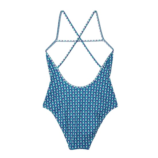 Lacoste Geometrisch gerecycled polyester badpak voor dames (Blauw) - Image 2