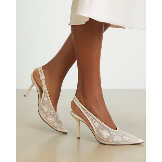 River Island Womens Cream Embroidered Mesh Court Heels - Image 1