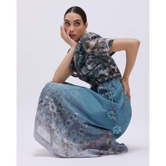 River Island Womens Midi Dress Blue Floral 3d Corsage - Image 1