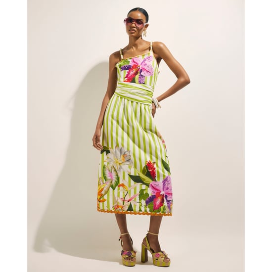 River Island Womens Midi Dress Green Striped Wrap Waist Beaded - Image 1