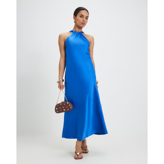 River Island Womens Slip Midi Dress Petite Navy Halter Neck - Image 1