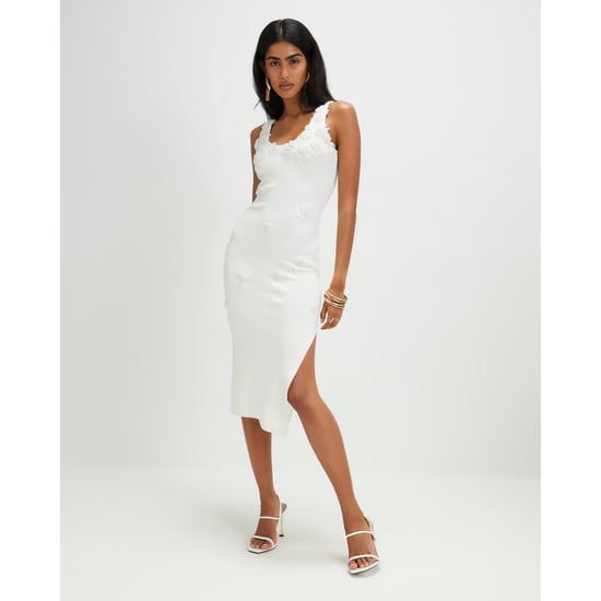 River Island Womens Midi Dress White Knitted Embroidered Flower - Image 1