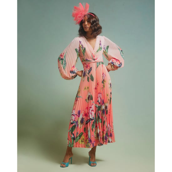 River Island Womens Midi Dress Pink Premium Plisse Floral - Image 1