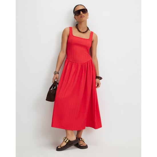 River Island Womens Midi Dress Petite Red Textured - Image 1