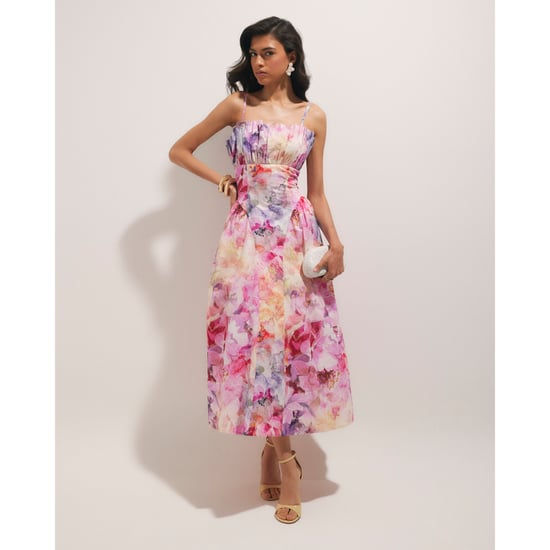 River Island Womens Midi Dress Pink Cotton Floral Print - Image 1