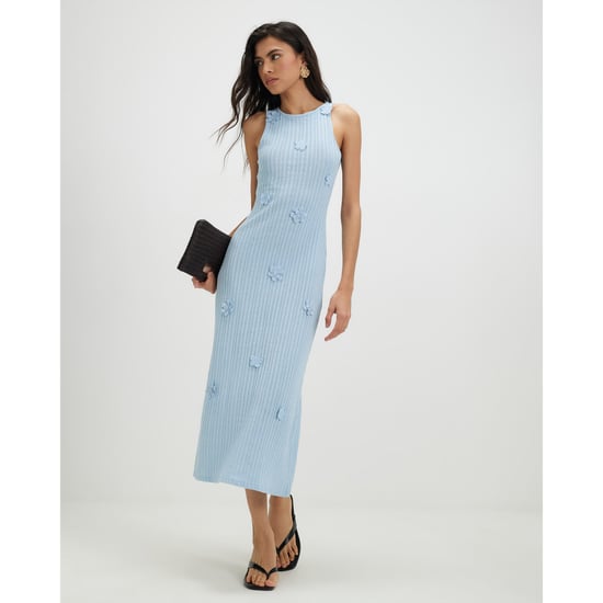 River Island Womens Midi Dress Blue Sleeveless 3d Flower Trim - Image 1