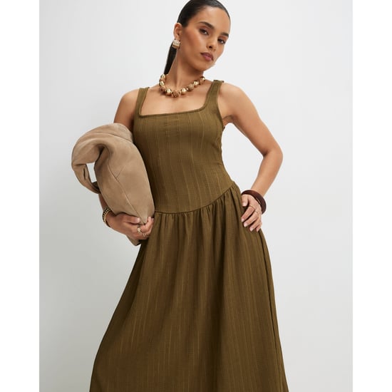 River Island Womens Midi Dress Petite Khaki Textured - Image 1