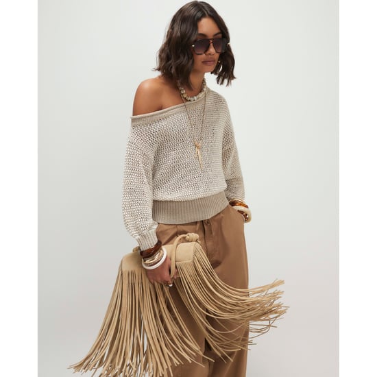 River Island Womens Beige Open Stitch Knitted Off Shoulder Top - Image 1
