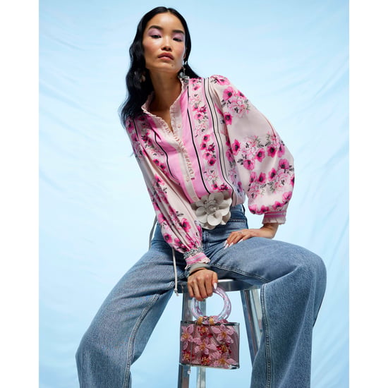 River Island Womens Blouse Pink Floral Half Placket - Image 1