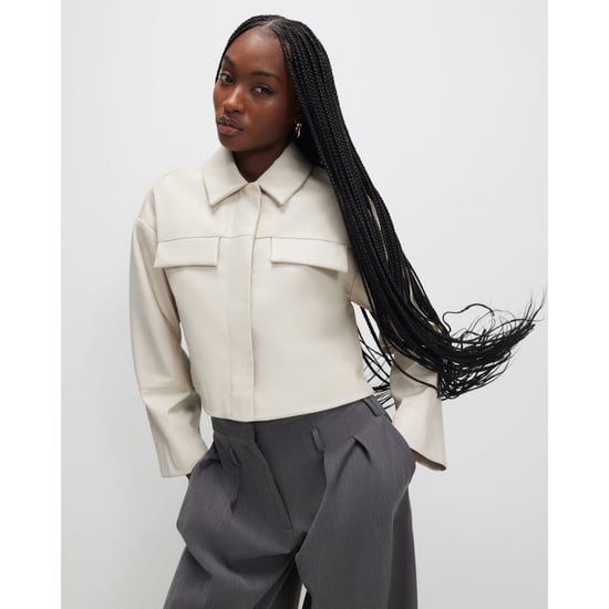 River Island Womens Overshirt Cream Faux Leather Cropped - Image 1