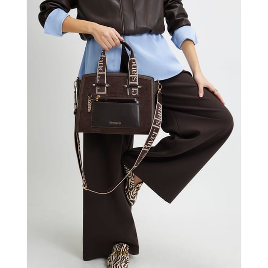 River Island Womens Brown Faux Suede Monogram Tote Bag - Image 1