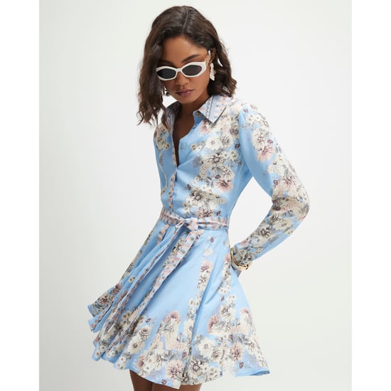 River Island Womens Mini Shirt Dress Blue Floral Godet - Image 1