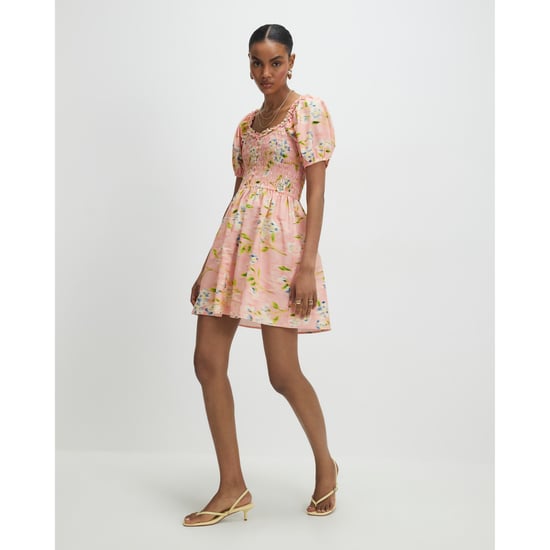 River Island Womens Mini Dress Pink Puff Sleeve Floral Shirred - Image 1