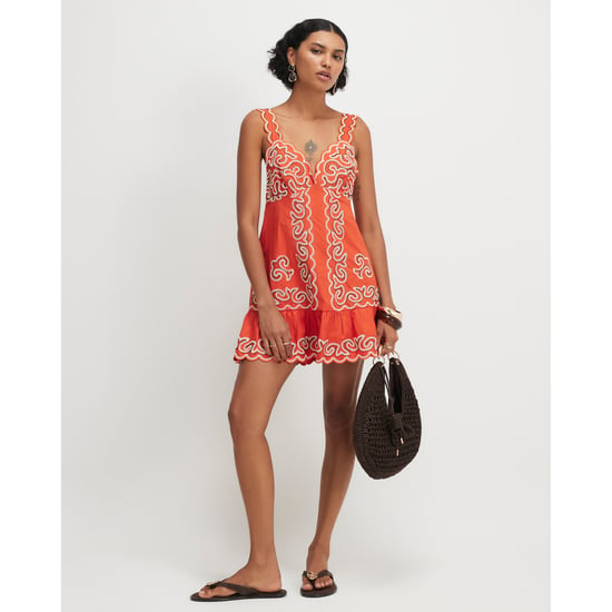 River Island Womens Mini Dress Orange Cotton Embroidered Beaded - Image 1