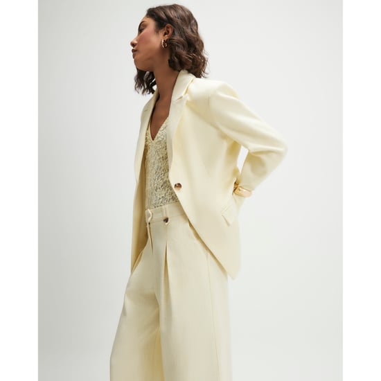River Island Womens Blazer Yellow Cotton Cinched - Image 1