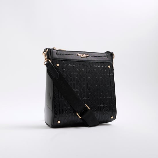 River Island Womens Black Patent Monogram Messenger Bag - Image 2