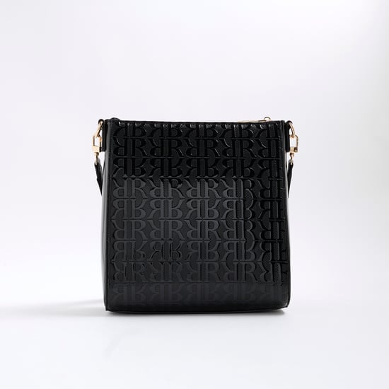 River Island Womens Black Patent Monogram Messenger Bag - Image 3