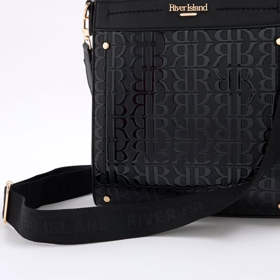 River Island Womens Black Patent Monogram Messenger Bag - Image 4