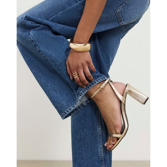 River Island Womens Sandals Gold Wide Fit Open Toe Heeled - Image 1