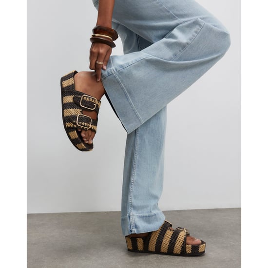 River Island Womens Sandals Brown Stripe Raffia Footbed - Image 1