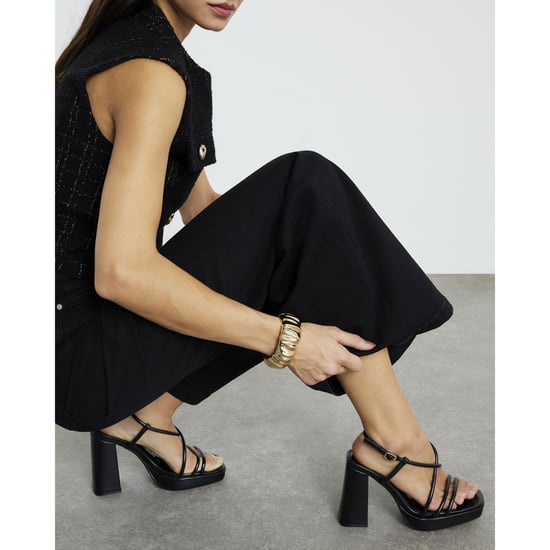 River Island Womens Sandals Black Triple Strap Platform Heeled - Image 1