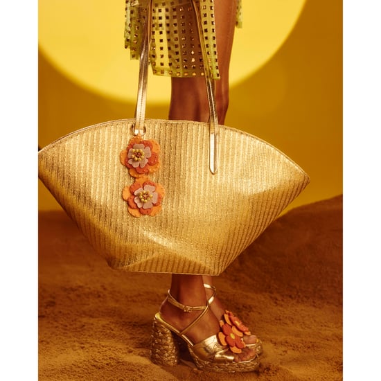 River Island Womens Sandals Gold Raffia Heel Flower - Image 1