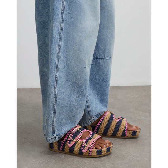 River Island Womens Sandals Navy Stripe Raffia Footbed - Image 1