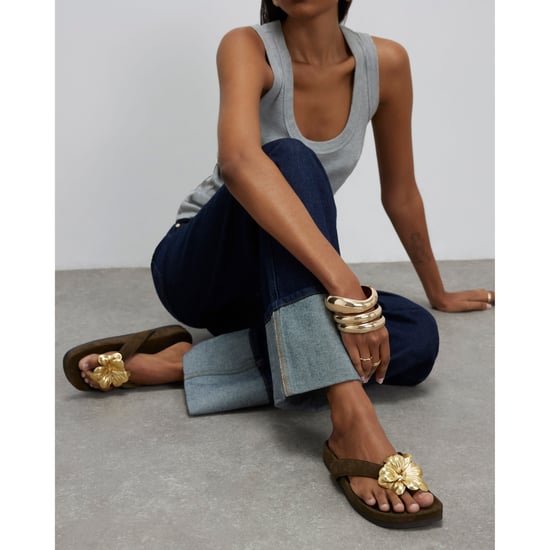 River Island Womens Sandals Khaki Flower Toe Thong Flat - Image 1