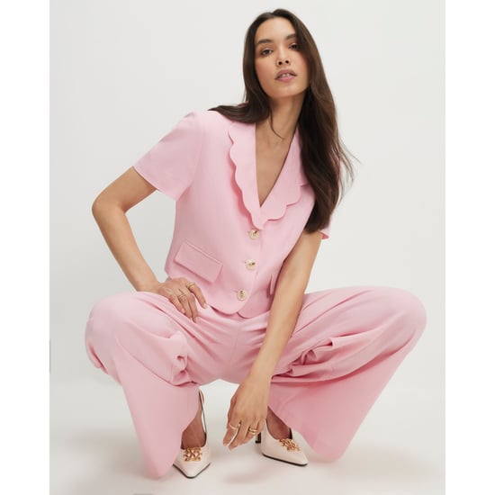 River Island Womens Jacket Pink Linen Blend Cropped Scallop Trim - Image 1