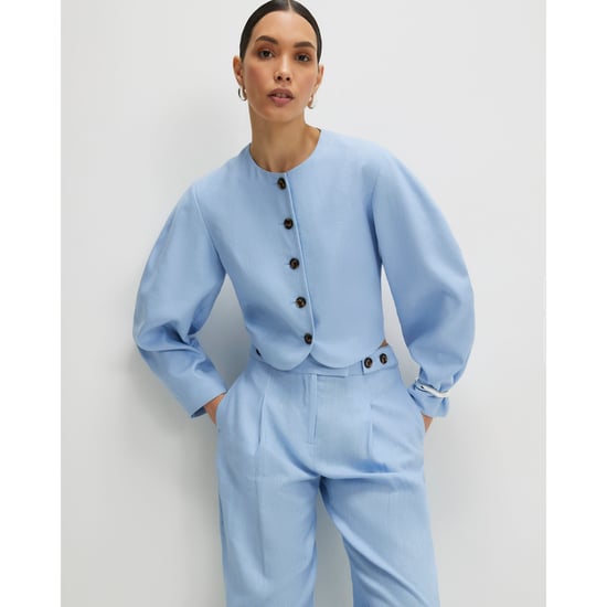 River Island Womens Jacket Blue Linen Blend Balloon Sleeve - Image 1