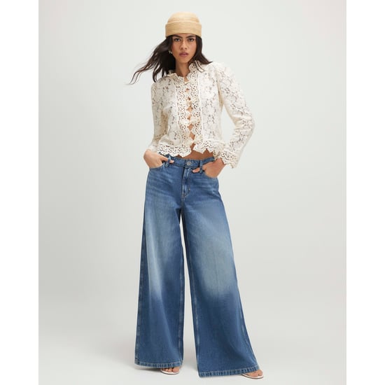 River Island Womens Wide Leg Jeans Blue Elasticated Back - Image 1