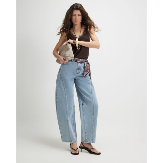 River Island Womens Blue Scarf Detail Seamed Barrel Leg Jeans - Image 1