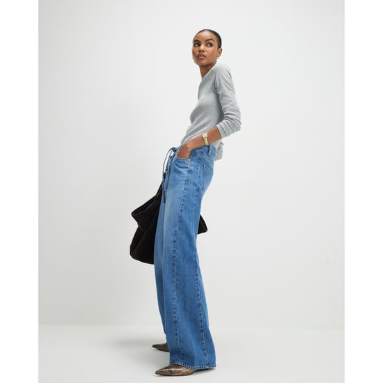 River Island Womens Wide Leg Jeans Blue Drawstring Balloon - Image 1