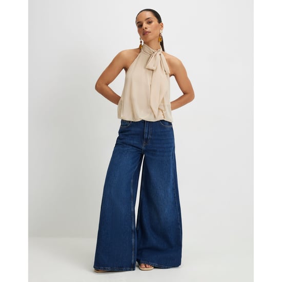 River Island Womens Wide Leg Jeans Petite Navy High Waisted Soft - Image 1