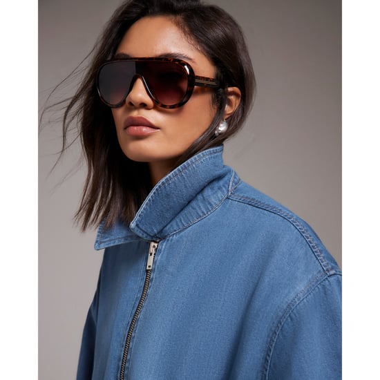 River Island Womens Bomber Jacket Blue Gather Detail Denim - Image 1