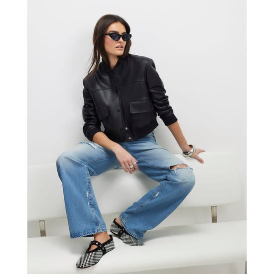 River Island Womens Bomber Jacket Black Faux Leather Cropped - Image 1