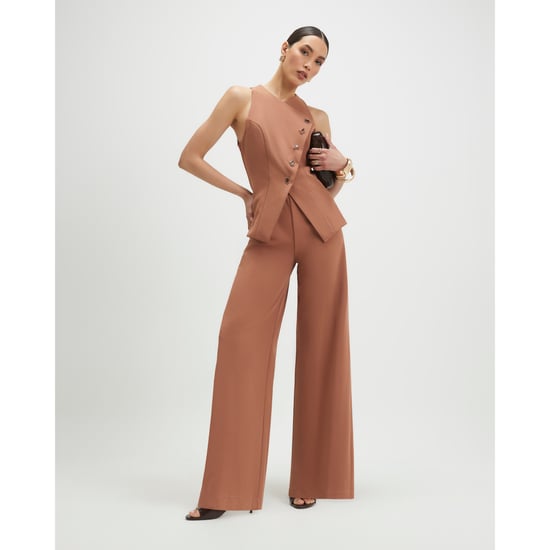 River Island Womens Jumpsuit Brown Collarless Asymmetric - Image 1