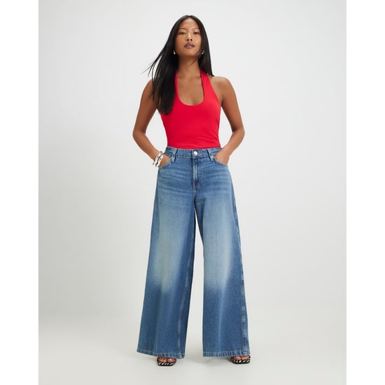 River Island Womens Wide Leg Jeans Petite Blue Elastic Back - Image 1