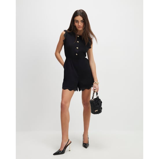 River Island Womens Playsuit Black Sleeveless Button Detail - Image 1