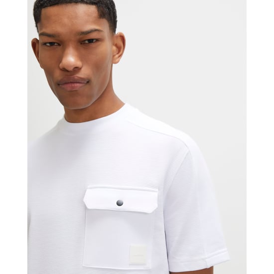 River Island Mens T-shirt White Slim Fit Textured Pocket - Image 1