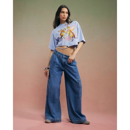 River Island Womens Blue Year Zero Tiger Graphic Crop T-shirt - Image 1