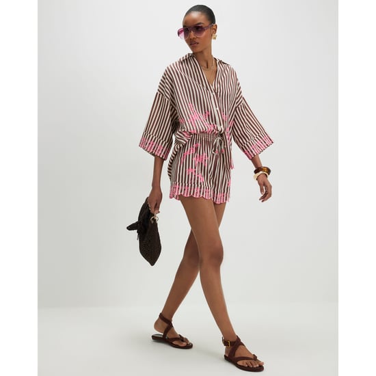River Island Womens Brown Stripe Embroidered Toucan Shorts - Image 1