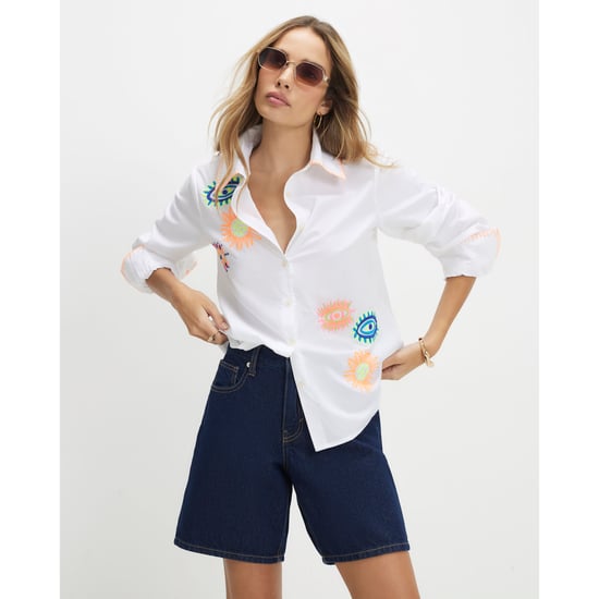 River Island Womens White Embroidered Graphic Shirt - Image 1