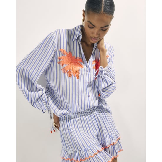River Island Womens White Striped Embellished Palm Beach Shirt - Image 1